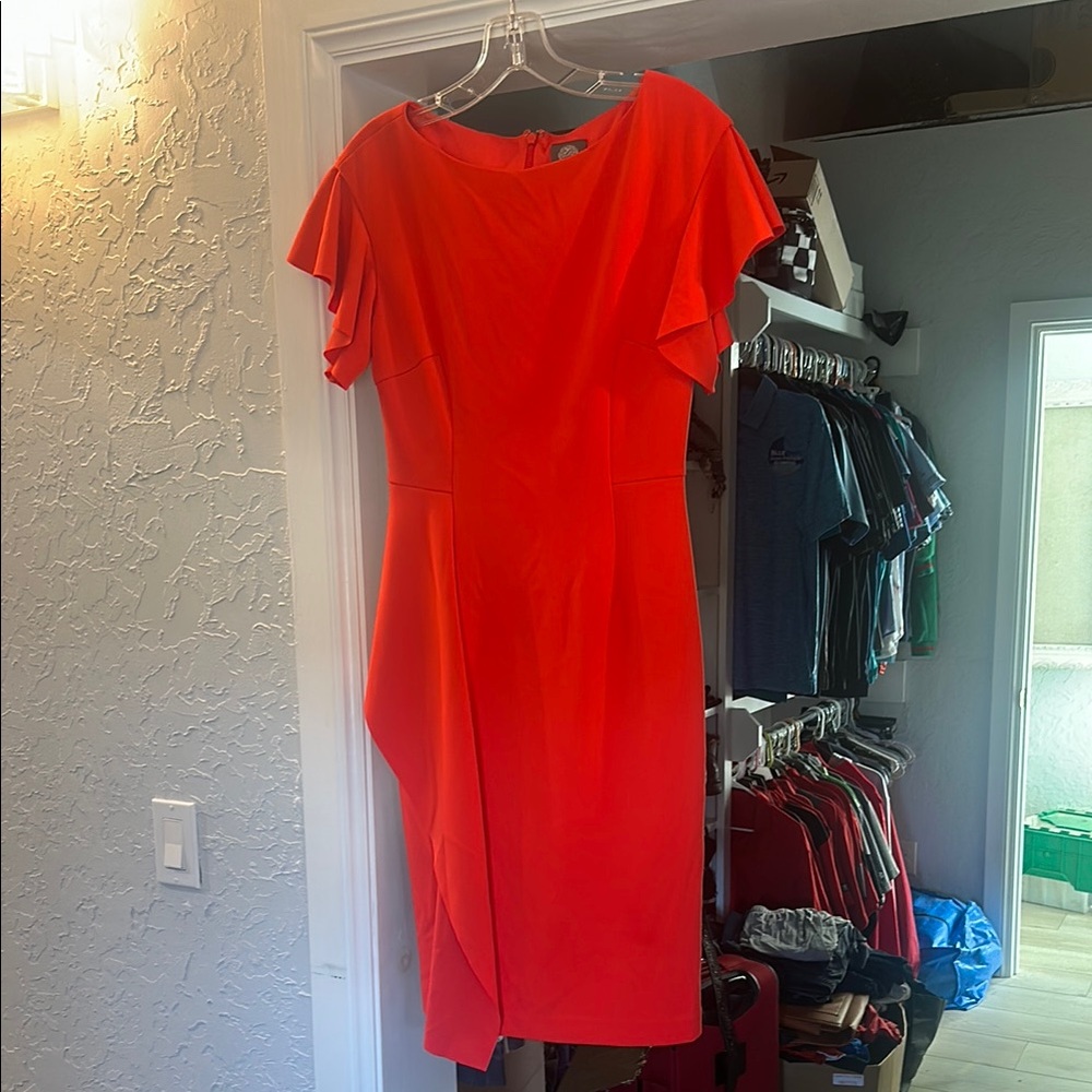 Red Asymmetrical Sheath Dress with Flutter Sleeves for a Night Out